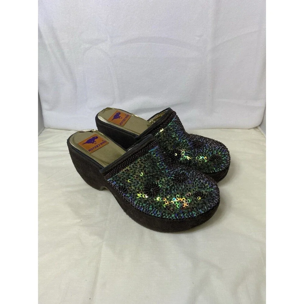 Rocket dog Women's Brown Iridescent Sequined Beaded Platform High Heels Size 9M